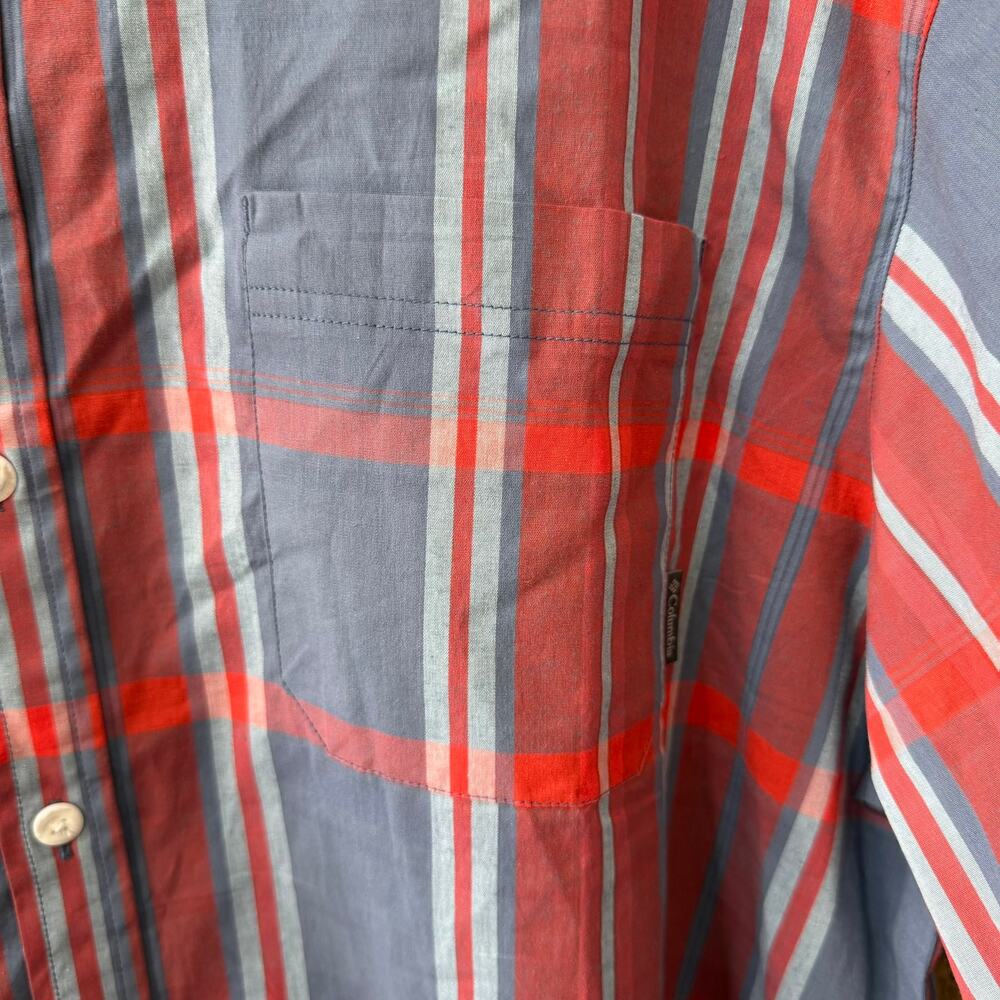 Columbia Mens 2XT Blue Red Camp Plaid Button Down Shirt Short Sleeve Casual - Picture 5 of 7